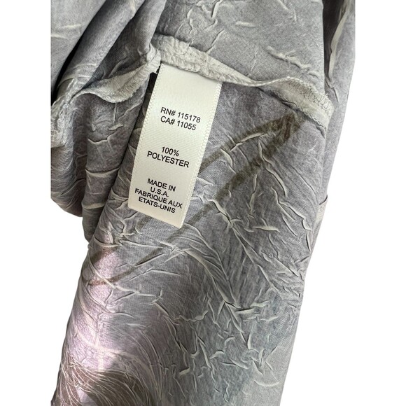 Komarov Dress Gray Silver Mauve Ginko Leaf Print Pleated Hem, Lace Detail $468 M - Picture 11 of 13